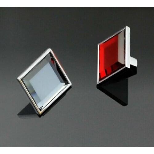 31mm square glass kitchen cabinet handles,red gray crystal wine cabinet knobs,silver zinc drawer dresser wardrobe furniture pull