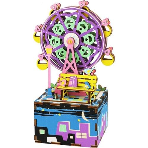3D Puzzle DIY Cool Mechanism Gift Wooden Greeting Souvenir Birthday Present Music Box Ferris Wheel Kids Girl Room Decoration