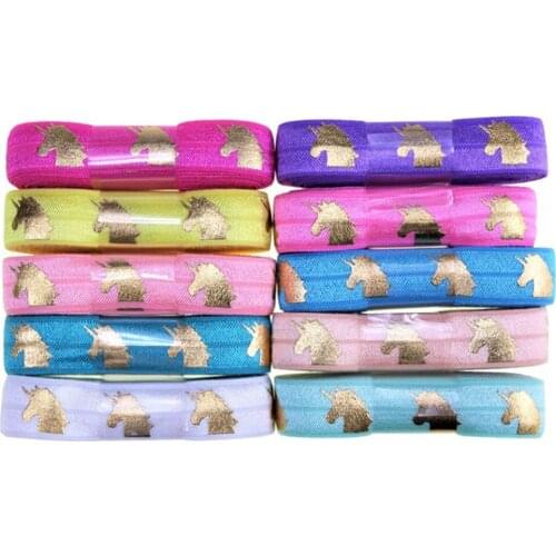 5/8 unicorn printed FOE elastic hair accessories ribbon elastic ponytail Hair Tie Headwear 20yards/lot 2yards each color
