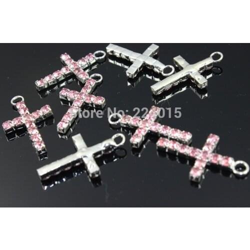 50pcs/15*26mm Silver Plated Drill/Rhinestone Cross Charms Pendant Jewelry Finding For Earrings Bracelets Making