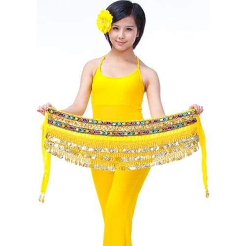 Free Shipping Bellydance Waist Belt Tassel Dancing Skirt Woman & Lady Stage Performance Costumes Hip Scarf Practice Wear E0023