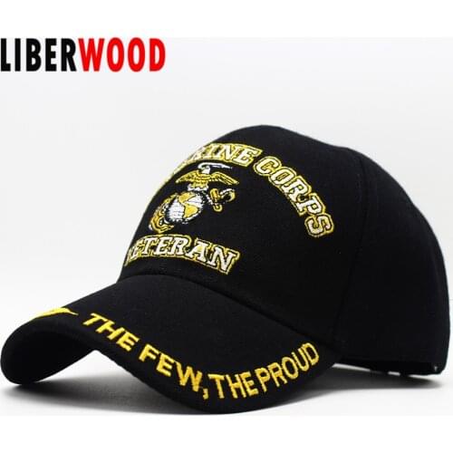 LIBERWOOD U.S. Marine Corps Veteran the few the proud Hat Embroidered Cap Proudly Marine USMC Black Baseball Cap