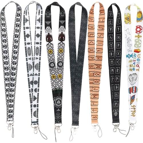 ER1000 Viking Rune Painting Art Personality Lanyard Badge ID Lanyard Mobile Phone Rope Key Lanyard Neck Straps Accessories Gift