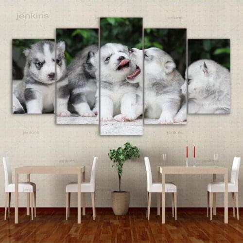 Hd Printed Canvas Poster Home 5 Pieces Baby Husky Cute Dogs Decor Living Room Wall Art Painting Modular Pictures Without Frame