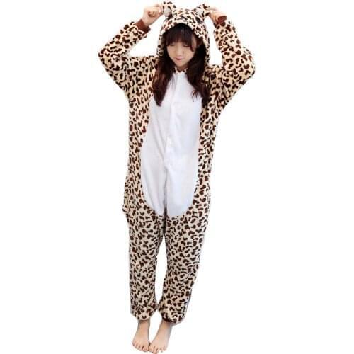 Cosplay Kigurumi Adult Pajamas Leopard Bear Onesies Winter Hooded Jumpsuit Halloween Costumes For Women Men Sleepwear