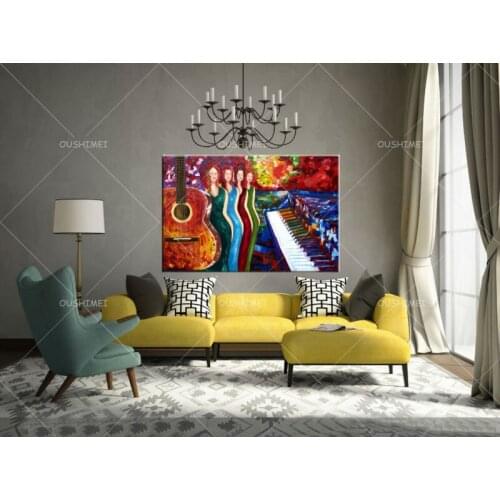 China wholesale room corner decoration musical instrument painting service bar definition artworks painting guitar oil painting
