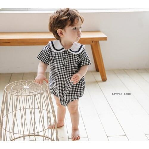 2021 Summer Baby Boys Bodysuits Toddler Girl Cute Plaid Romper Kid Boys Jumpsuit Outfits Infant Cotton Linen One Piece Clothes