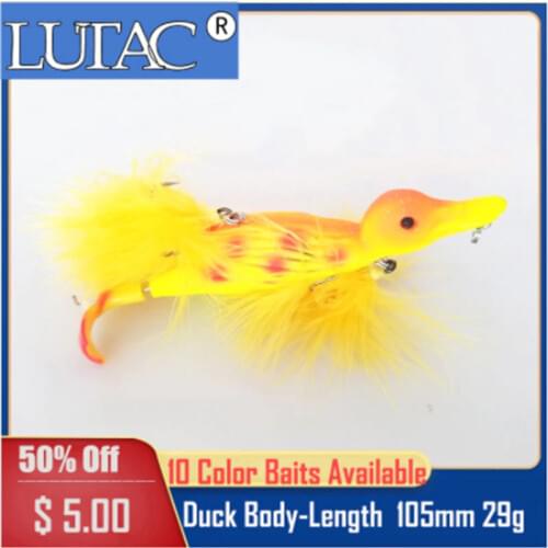 LUTAC Floating Duck Lure 105mm 29g LD01B Feather Tail Treble HooK Sea Bass Artificial Hard Plastic Simulated Bait