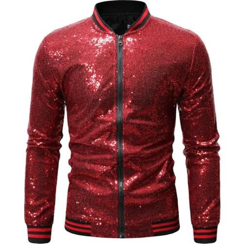 Mens Wine Red Sequin Jackets and Coats 2021 Fashion Hiphop Streetwear Baseball Bomber Jacket Men Party Nightclub Chaqueta Hombre