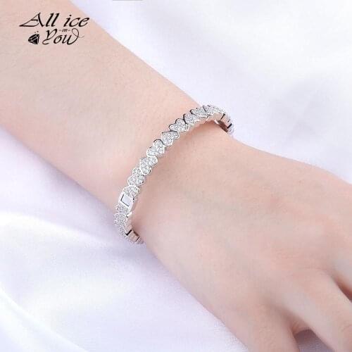 ALLICEONYOU 7mm Heart Bracelet Gold Color Men Hip Hop Charm Iced Out Micro Pave High Quality Cubic Zirconia Jewelry For Gift