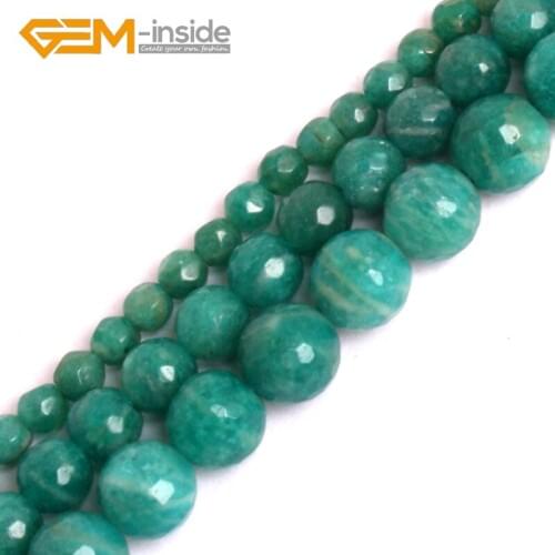 Natural Smooth Faceted Matte Surface Ruassian Amazonite Stone Beads For Jewelry Making 15 inches DIY Necklace Bracelet 4mm-12mm