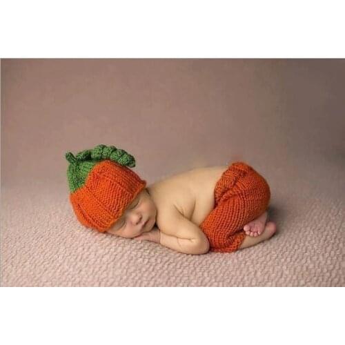 Newborn Photography Props Halloween Pumpkin Hat Crochet Baby Costume Set Kawaii Baby Cap Winter Infant Outfit for 0-1M or 3-4M