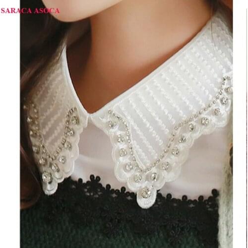 Autumn Winter Fashion Manual Diamond Detachable Collar Women All Match Sweater White Shirt Fake Collar For Girls A211