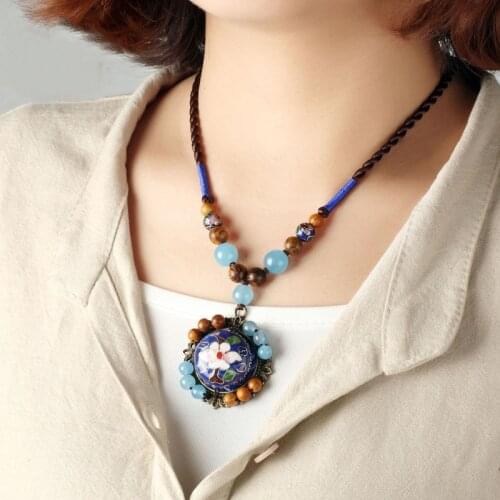 BOEYCJR Natural Stone Enamel Beads Necklace Choker Short Chain Handmade Vintage Jewelry Ethnic Pendant Necklace For Women 2017