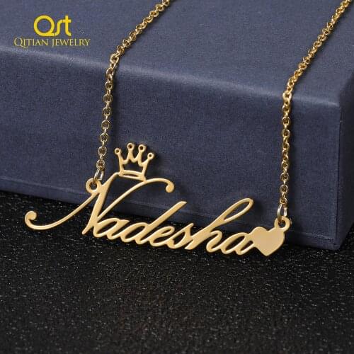 Personalized Name Pendant Necklace For Women Custom Gold Stainless Stee Crown Heart Nameplate Choker Necklaces Jewellry Gift