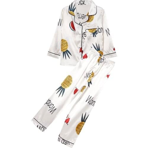 Kids Sleepwear Autumn Winter Silky Faux Satin Pyjamas Set Cartoon Print Long Sleeve Tops Pants Girls Pajamas Set Casual Homewear