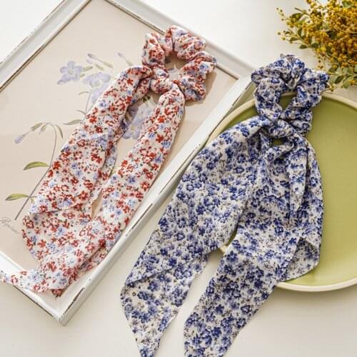 Fashion Printing Hair Bands Long Scarf Ribbons Scrunchie For Women Elegant Bow Tie Girl Elastic Ponytail Holder Hair Accessories