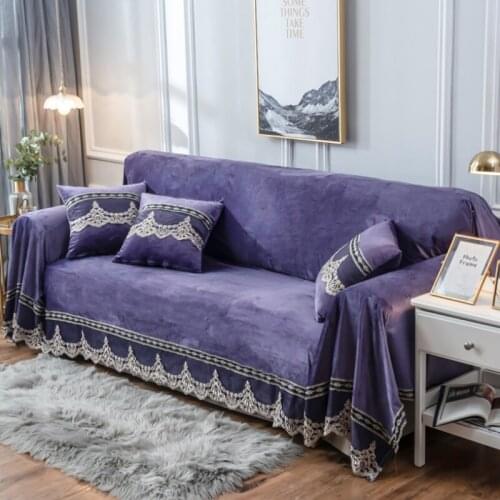 Luxury Modern European Sofa Cover High-grade Sofa Cushion Towel With Lace Decor Short Plush Fabric Slip Couch Covers Sofa Cover