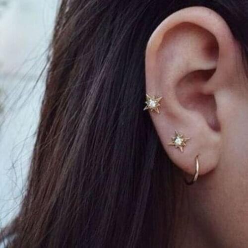 1pc North star earring gold color metal minimal fashion women girls cz drop no piercing ear cuff gorgeous bling cuff earring