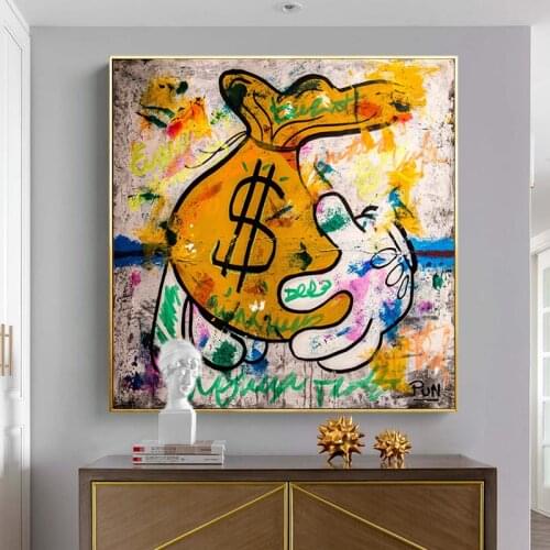 Money Bag Graffiti Art Posters and Prints on Canvas Painting Dollar Graffiti Street Wall Art Picture for Living Room Home Decor