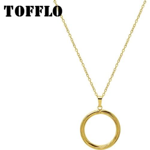 TOFFLO Stainless Steel Jewelry Embossed Geometric Circle Collarbone Chain Womens Simple Necklace BSP978