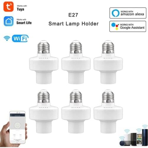 2021 Tuya WiFi Smart Bulb Socket Adapter LED Lamp Holder E27 E26 Voice Control Work With For Alexa Google Home Night Light Heads