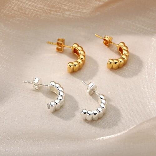 Fashion Ripple Ear Cuff For Women Satinless Steel Gold Hoop Gold Geometry Stud Earring Punk Party Earrings Female Jewelry Gift