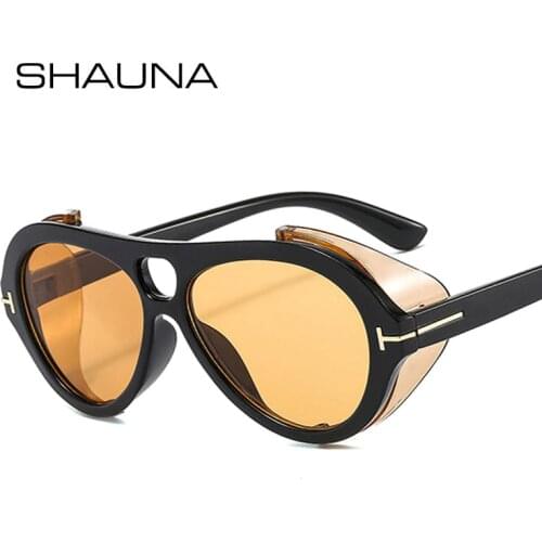 SHAUNA Retro Double Bridges Punk Round Sunglasses Women Fashion Brand Designer Clear Pink Yellow Shades UV400 Men Sun Glasses