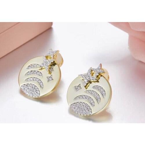 SLJELY Brand Design Rould 925 Sterling Silver Star Stud Earrings for Women Zircon CZ Gold Space Galaxy Milky Way Jewelry Fine