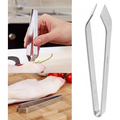 1Pcs Stainless Steel Tongs Remover Pincer Bevel edge Bone Pig foot hair Fishbone Tweezers Clamp Fish Tweezers Kitchen Gadgets