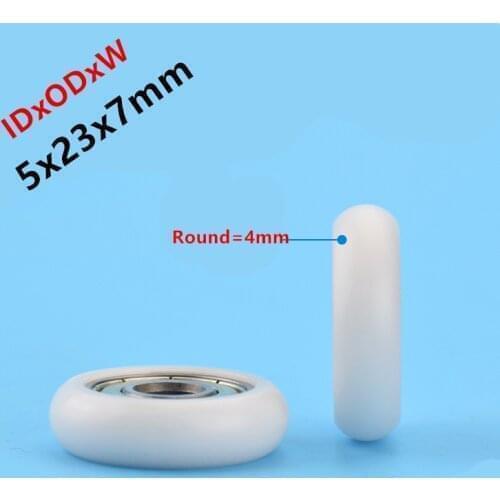 10pcs Nylon Roller Wheel Plastic Carbon Steel Bearings Pulley Wheels Embedded Groove roller 5*23*7mm For Furniture Accessories