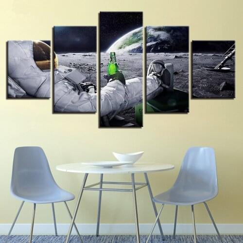 Framed Canvas Wall Art Pictures Home Decor Framework 5 Pieces Astronaut Paintings Living Room HD Prints Abstract Lunar