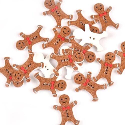50pcs Wooden Christmas Dolls Buttons For Crafts And Scrapbooking Accessories Sewing Clothing Handmade 2 Holes Button 25mm M0796x