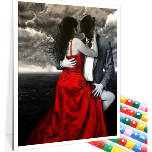 5D Diamond Painting Lovers Under Red Umbrella Full Square/Round Portrait Diamond Embroidered Handmade Mosaic Home Decoration