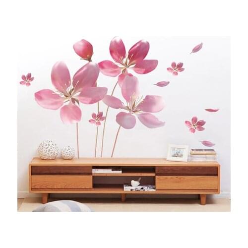 78*120cm Romantic Pink Flower PVC Wall Sticker Living Room Bedroom Home Decoration Adhesive Poster Wallpaper