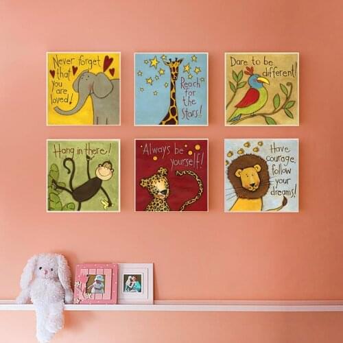 Watercolor Kawaii Animal Big Stupid Lion Giraffe Monkey Bird Canvas Painting Child Bedroom Nordic Style Picture Of Home Decor