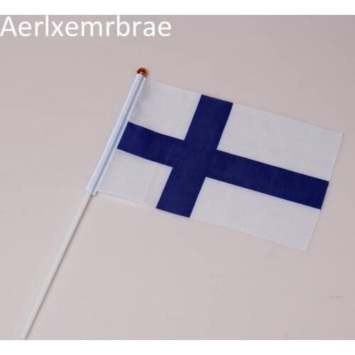 Free shipping 100pcs Finland Hand Flag National Finland Hand Flag 14*21cm Polyester Banner Custom Hand flag