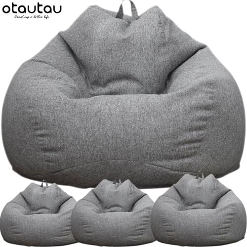 OTAUTAU Big XXL Linen Bean Bag Sofa Chair Pouf Cover No Stuffed Puff Ottoman Beanbag Bed Tatami Futon Seat Lounge Furniture
