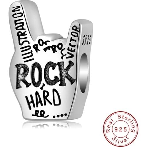 Cyue European Fine S925 Sterling Silver DIY Charm Bead rock Gesture For Women Bangle Bracelet Necklace Jewelry P1285
