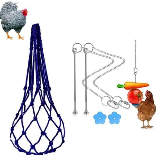 Chicken Feeder Kits, 1Pcs Chicken Vegetable String Bag and 2Pcs Hanging Chicken Feeder Holder Toy, Veggies skewers Fruit Holder