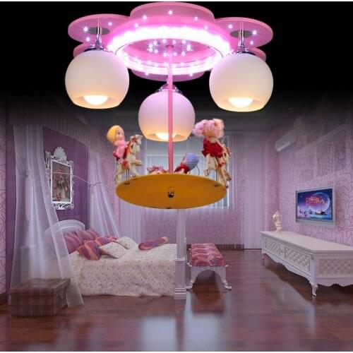 Childrens Room Ceiling Lights Pink Princess Lamp Bedroom Eye Protection Energy-saving Cartoon Carousel Ceiling Lights