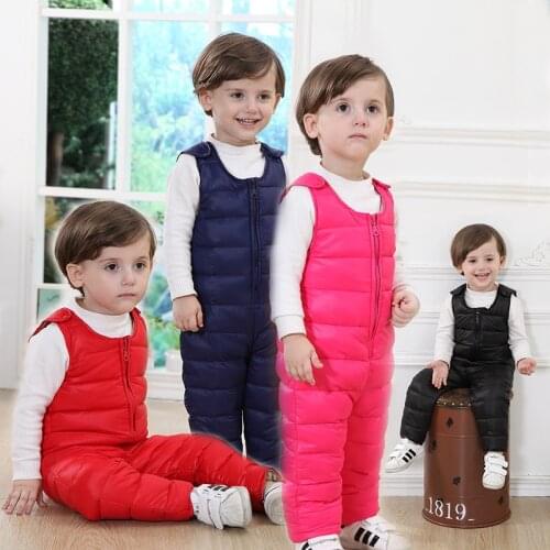 Childrens Down Pants Baby Zipper up Jumpsuits Boys Girls light Overalls Suit Kids Casual Thicken Warm Rompers Clothes Sets