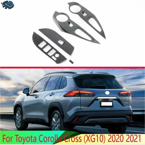 For Toyota Corolla Cross (XG10) 2020 2021 Carbon Fiber Style Door Window Armrest Cover Switch Panel Trim Molding Garnish