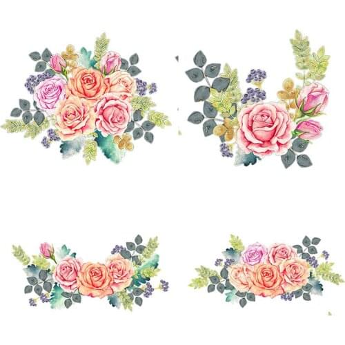 Three ratels QCF32 Elegant rose bouquet family decoration PVC flower sticker kitchen living room refrigerator