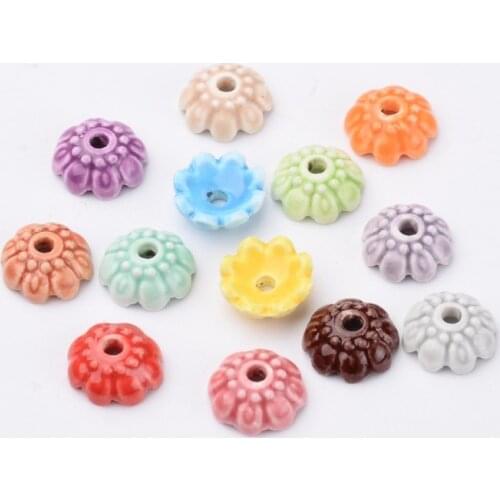 200pc 10.5x4mm Handmade Porcelain Flower Bead Caps Mixed Color For DIY Jewelry Accessories Finding Making Necklaces Bracelets