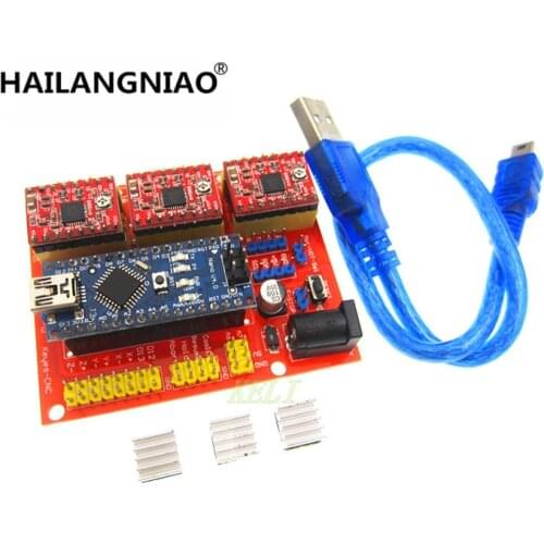 HAILANGNIAO 1SET 3DV4 CNC Shield V4 + Nano 3.0 + 3pcs A4988 Reprap Stepper Drivers Set