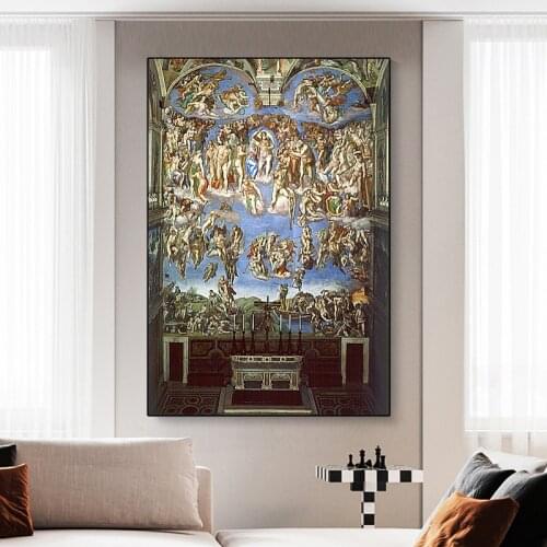 Famous Painting The Last Judgement By Michelangelo Canvas Painting Posters and Prints Wall Art Pictures for Home Decoration