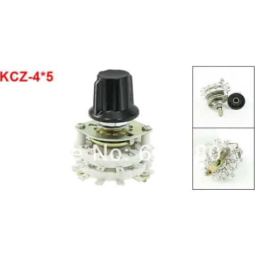 KCZ-4*5 Four 4 Pole 5 Throw Position 4P5T TV Radio Band Channel Selector Ceramic Dual 2 Deck Rotary Switch w Plastic Knob