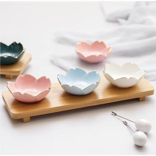 1pc Nordic Ceramic Seasoning Dish Dip Saucer Japanese Style Cherry Blossom Small Saucing Plate Snack Essential Oil Bowl Decor