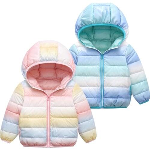 Girl Rainbow Gradient Jacket Cotton Warm Coat For Baby Girl Autumn Winter Infant Boy Down Jacket Kids Outerwear Children Clothes